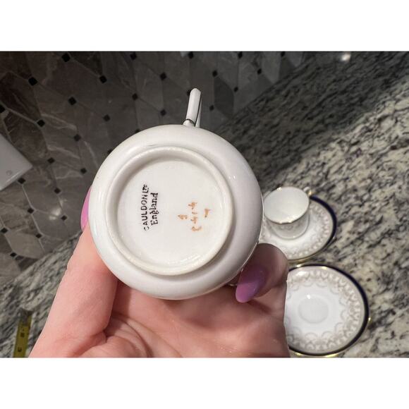 Cauldon 1900s Demitasse Espresso Set Cup Saucer 414J Antique 7 Pcs Blue Gold - Picture 9 of 16